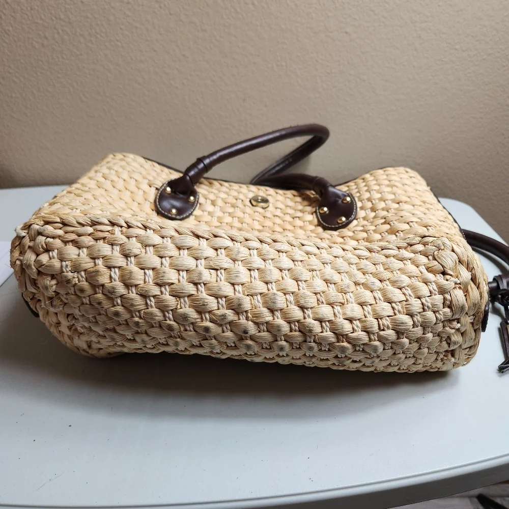 Chaps Straw Basket Weave Handbag Purse - Picture 8 of 8